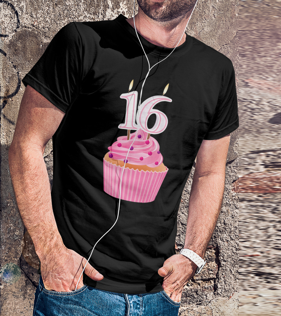 Sweet 16 Birthday Pink Cupcake With Number Candle T-Shirt