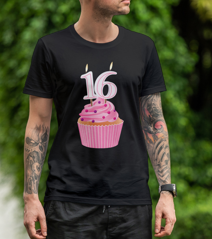 Sweet 16 Birthday Pink Cupcake With Number Candle T-Shirt