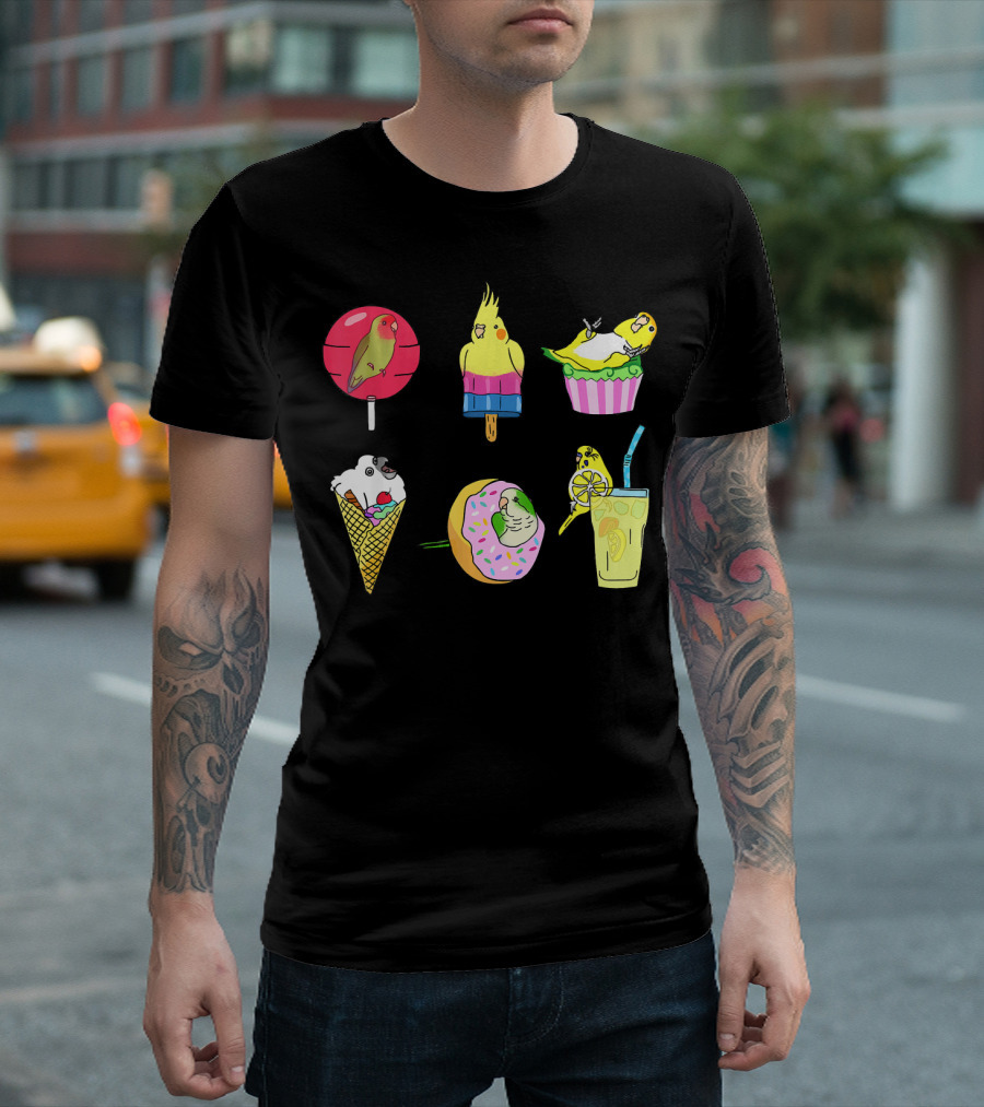 Sweet Ice Cream Lollipop Lemonade Donut Cup Parrot Treats T-Shirt