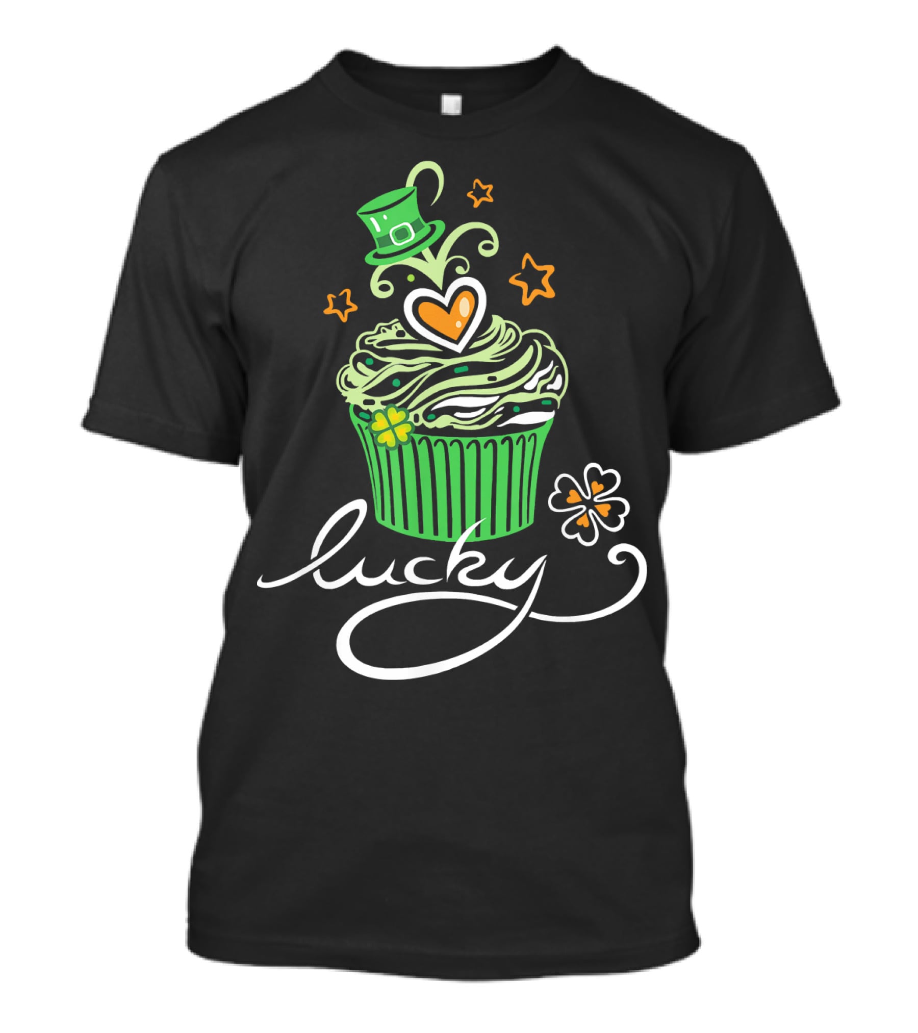 Lucky Green Cupcake With St Patrick's Day Hat And Shamrock T-Shirt