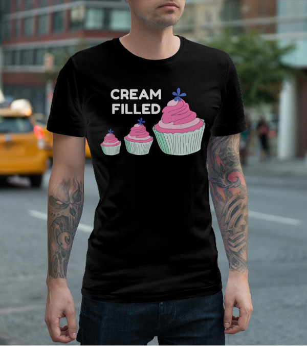 CREAM FILLED Cupcake Lover Trio With Pink Frosting And Blue Flower T-Shirt