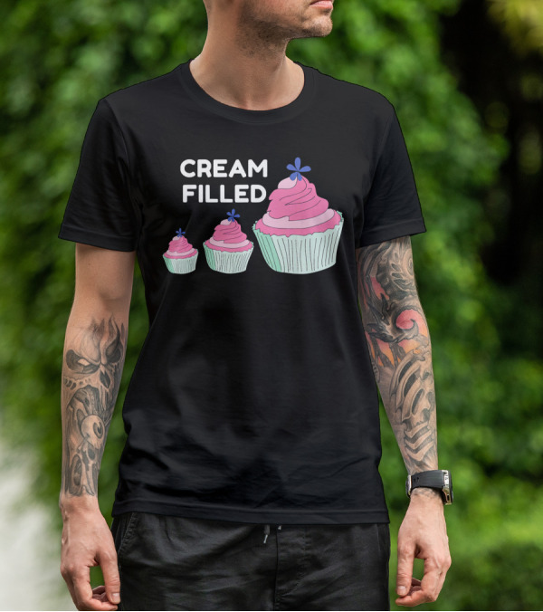 CREAM FILLED Cupcake Lover Trio With Pink Frosting And Blue Flower T-Shirt