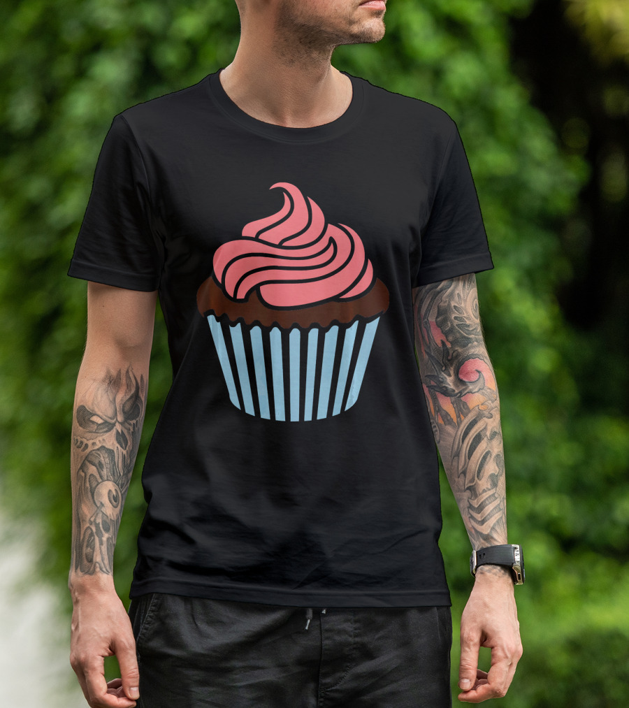 Cupcake With Pink Frosting And Striped Wrapper T-Shirt