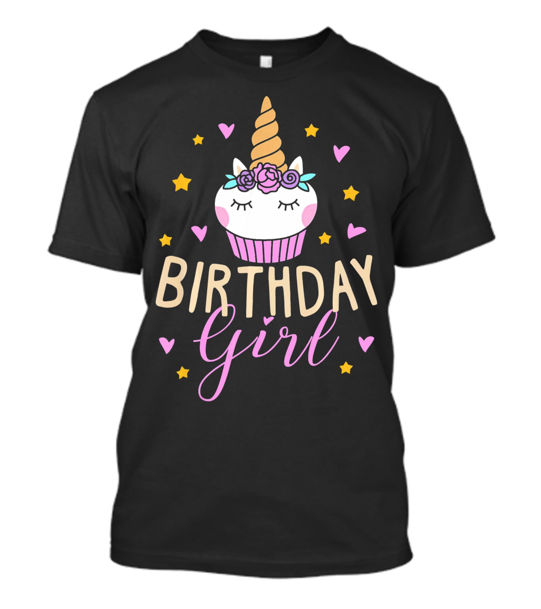 Birthday Girl Unicorn Cupcake Stars Hearts Cute Funny T-Shirt
