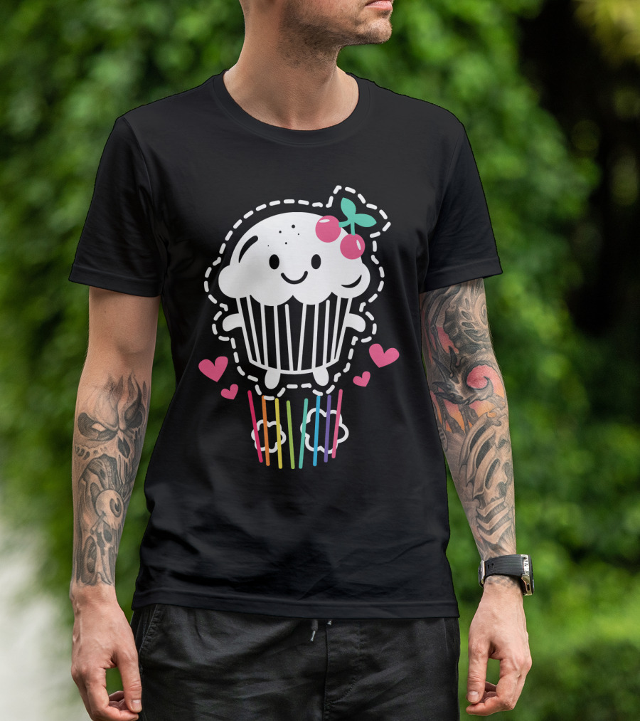 Cupcake Cute Kawaii Rainbow Team Cherry Hearts Rainbow Jump T-Shirt