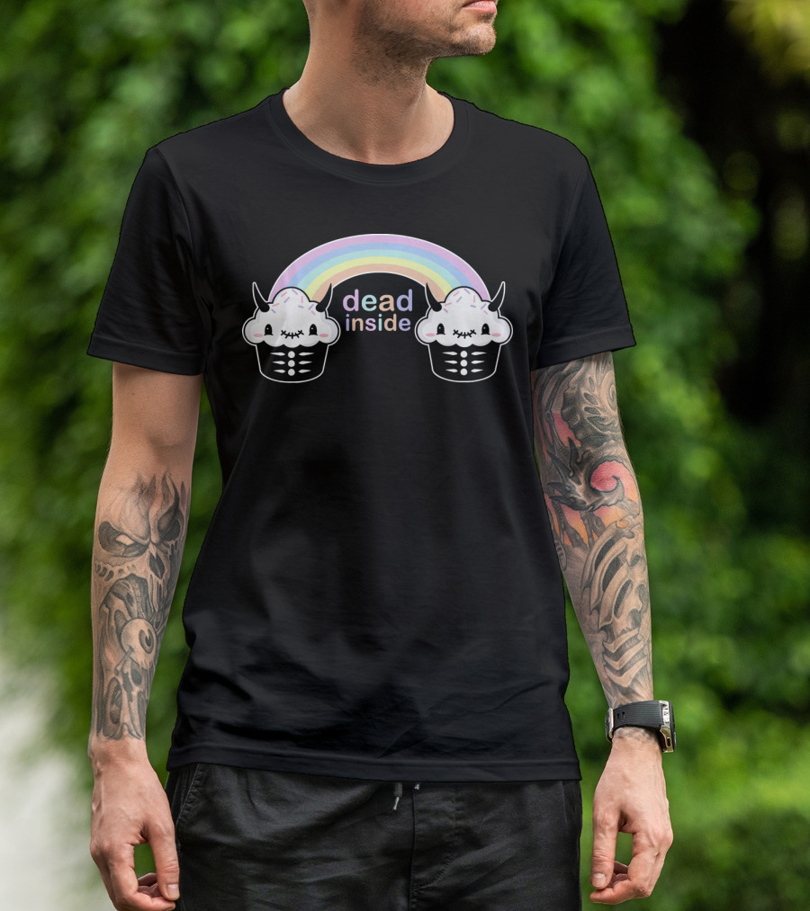 Pastel Goth Dead Inside Rainbow Cupcake Horns T-Shirt