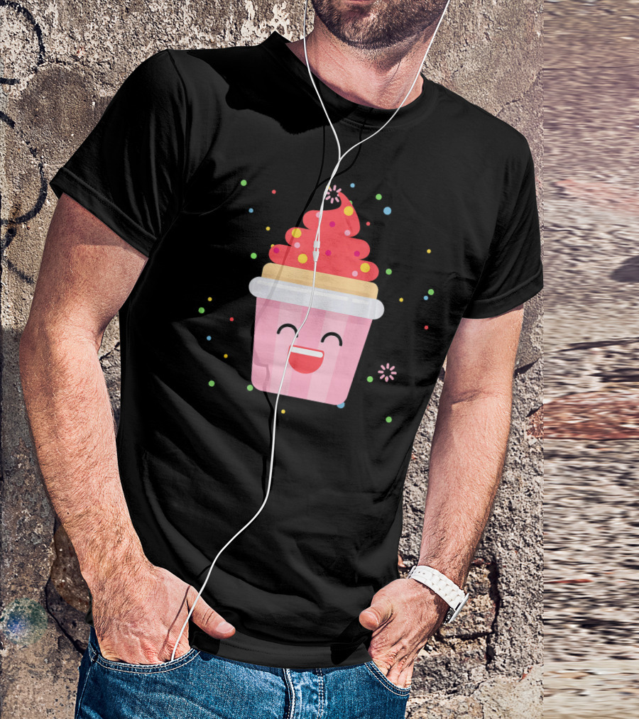 Cupcake Smiley Sweet Dessert Celebration With Sprinkles T-Shirt
