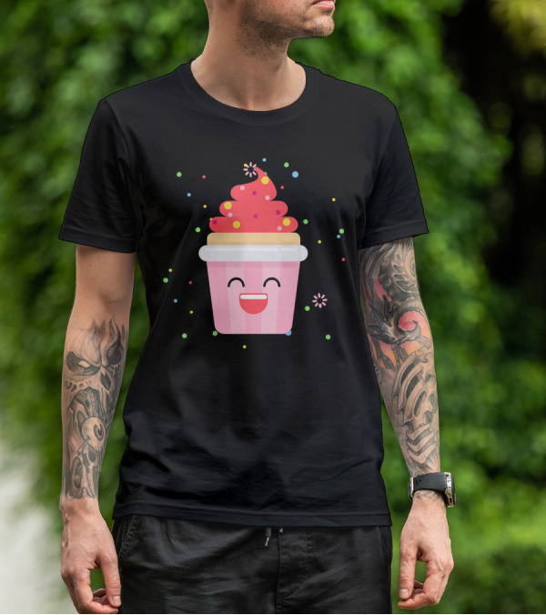 Cupcake Smiley Sweet Dessert Celebration With Sprinkles T-Shirt