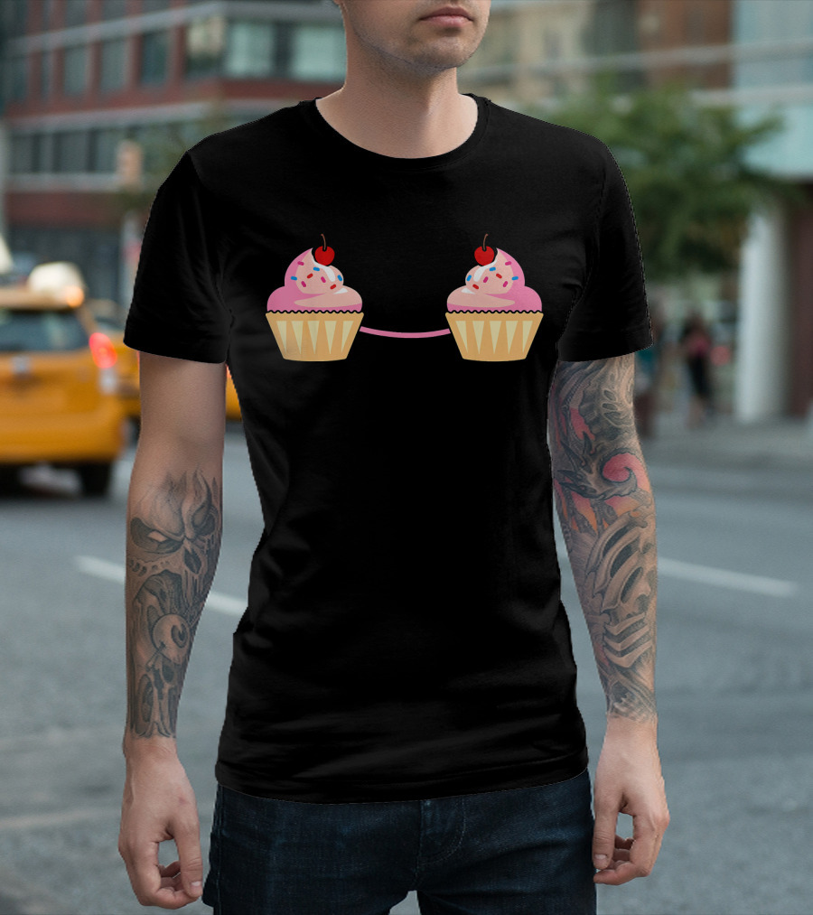Cupcake Bra Costume Cute Food With Pink Frosting And Cherry On Top T-Shirt