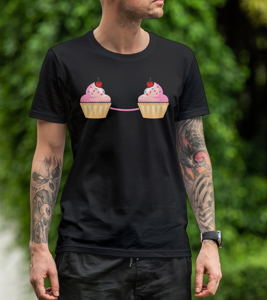 Cupcake Bra Costume Cute Food With Pink Frosting And Cherry On Top T-Shirt