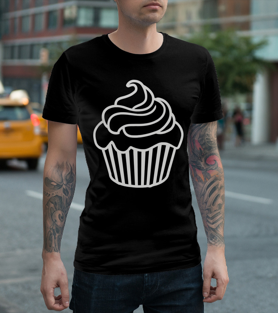 Cupcake Icon Black and White Outlined T-Shirt