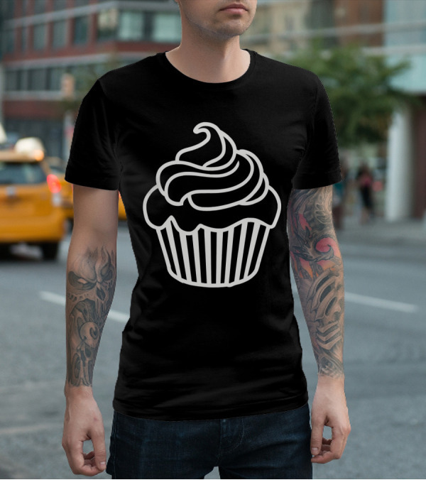Cupcake Icon Black And White Outlined T-Shirt