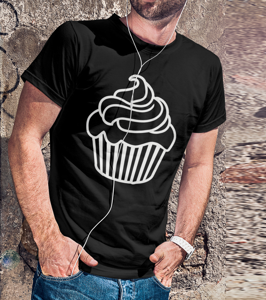 Cupcake Icon Black And White Outlined T-Shirt