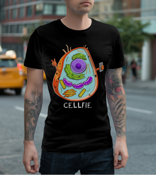 CELL FIE Biology Cellular Biology Cellfie Cartoon Cell Taking Selfie Biology Joke T-Shirt