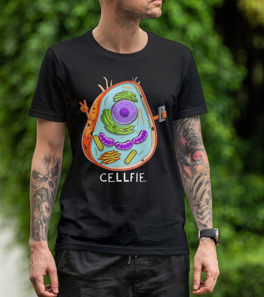CELL FIE Biology Cellular Biology Cellfie Cartoon Cell Taking Selfie Biology Joke T-Shirt
