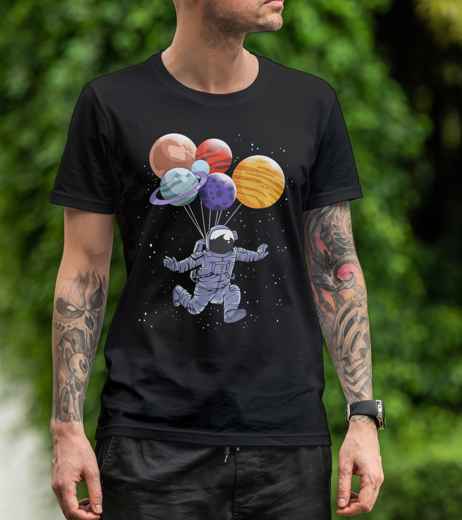 Astronaut Floating With Planet Balloons In Space Boys T-Shirt
