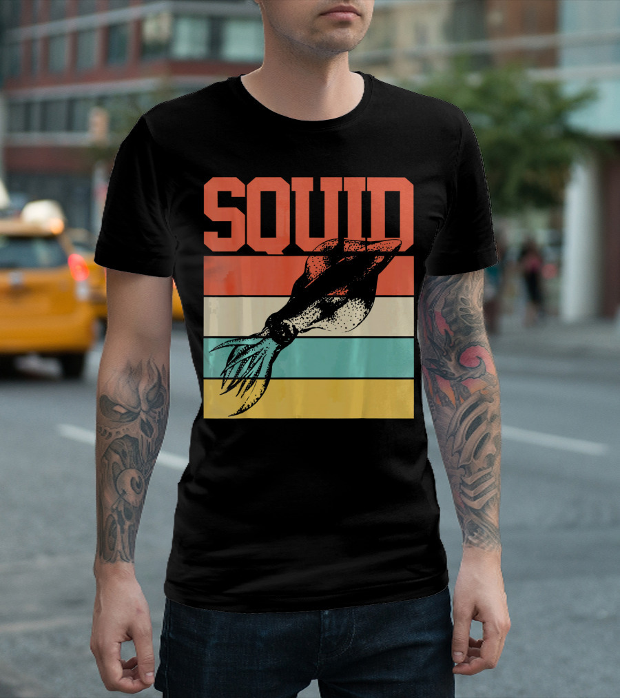 Squid Retro Marine Biologist Vintage Stripes T-Shirt