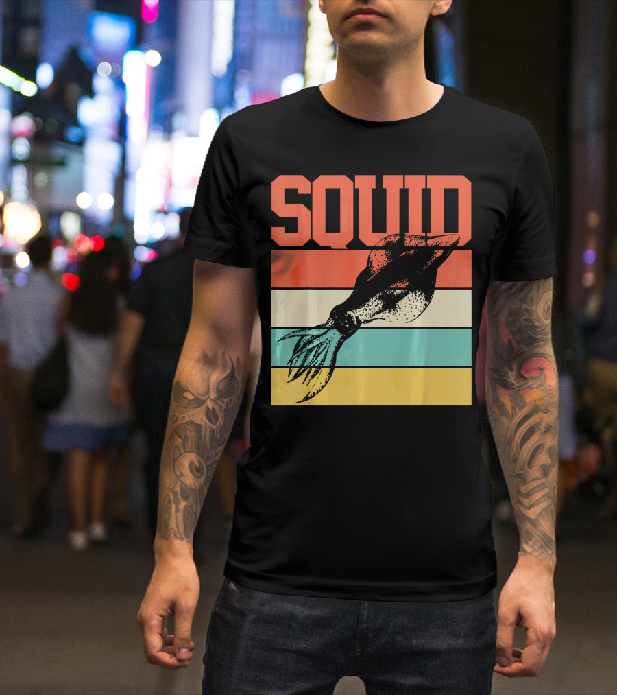 Squid Retro Marine Biologist Vintage Stripes T-Shirt