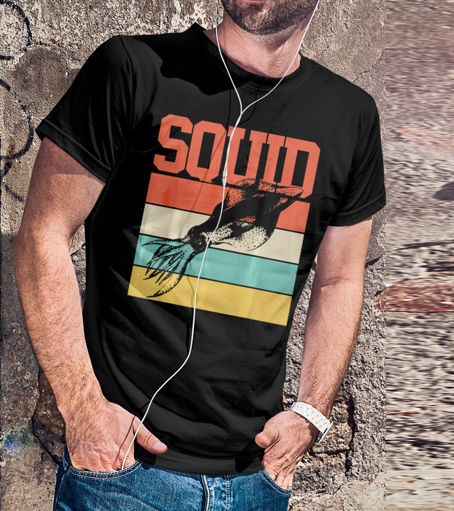 Squid Retro Marine Biologist Vintage Stripes T-Shirt