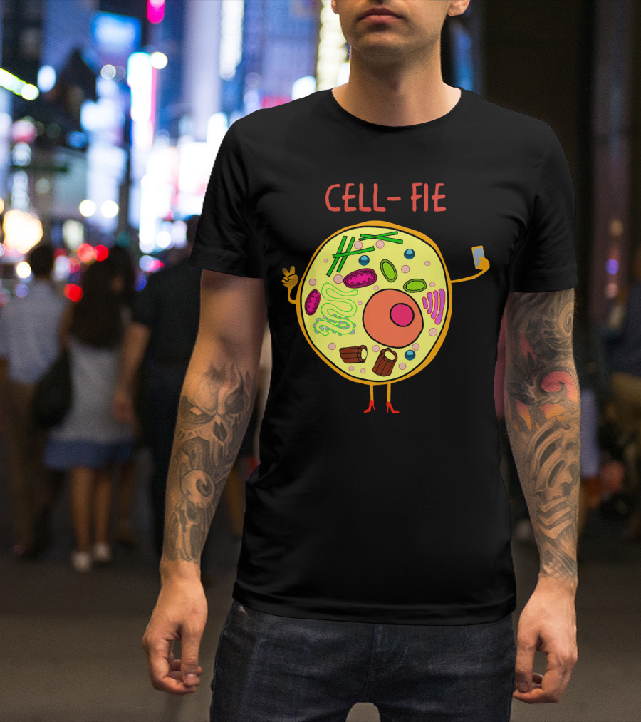 Cell-Fie Funny Science Tee Featuring Cartoon Cell Taking Selfie T-Shirt