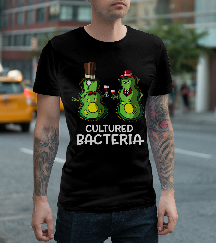Cultured Bacteria Funny Student with Sophisticated Hats and Wine T-Shirt