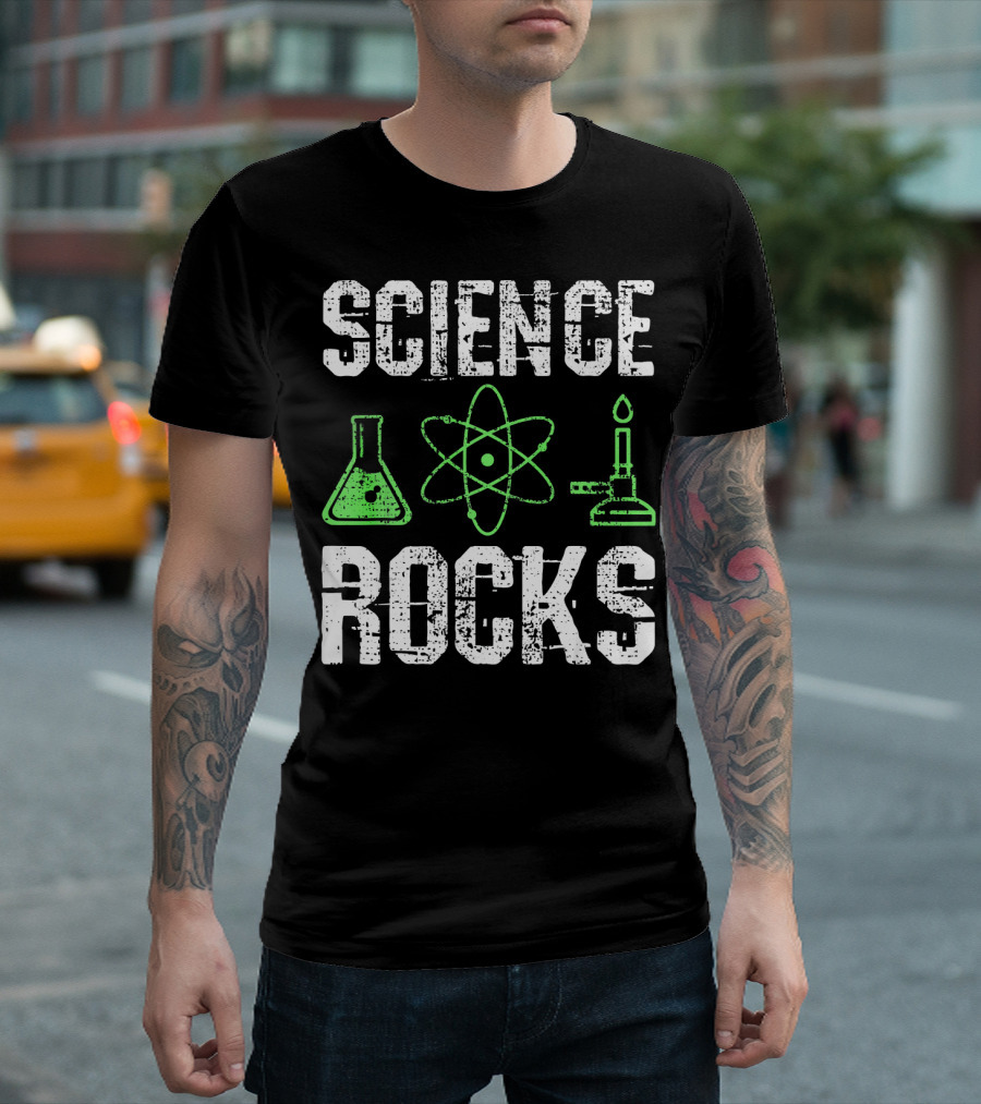 Science Rocks Biology Chemistry Beaker Atom Bunsen Burner T-Shirt