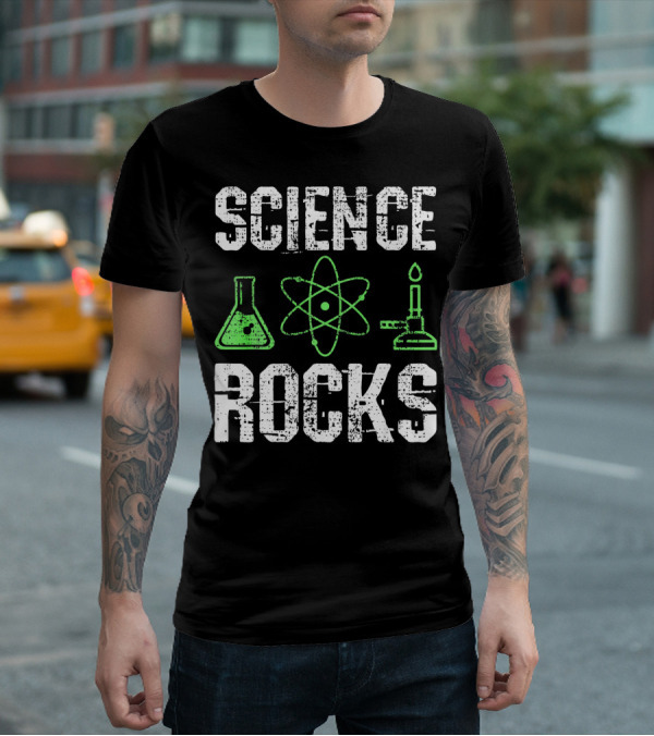Science Rocks Biology Chemistry Beaker Atom Bunsen Burner T-Shirt