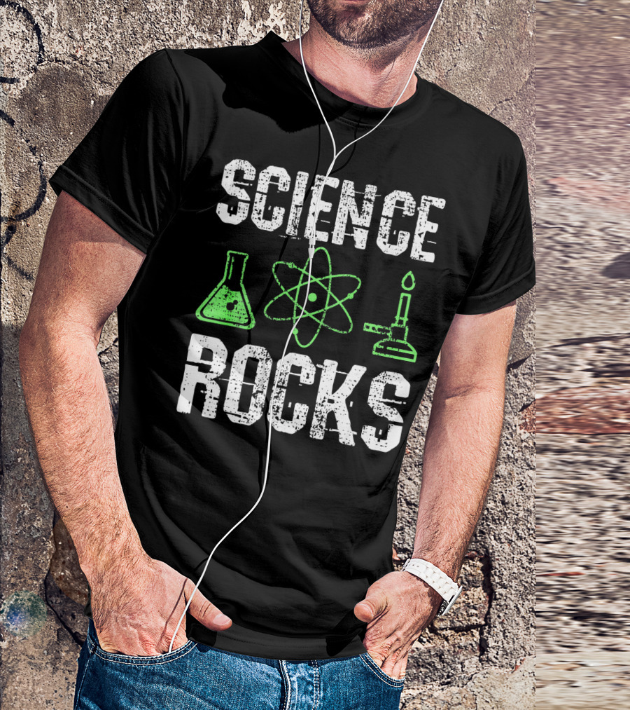 Science Rocks Biology Chemistry Beaker Atom Bunsen Burner T-Shirt