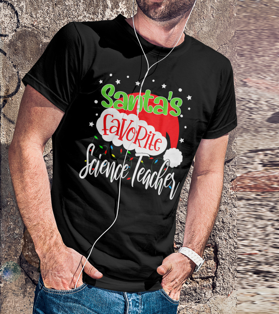 Santa's Favorite Science Teacher Christmas Hat Lights T-Shirt