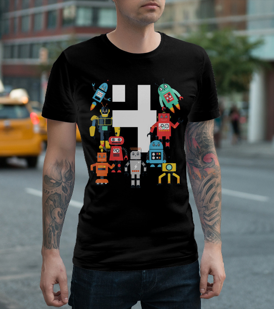 Kids 4 Year Old Robot Birthday Robots Science T-Shirt