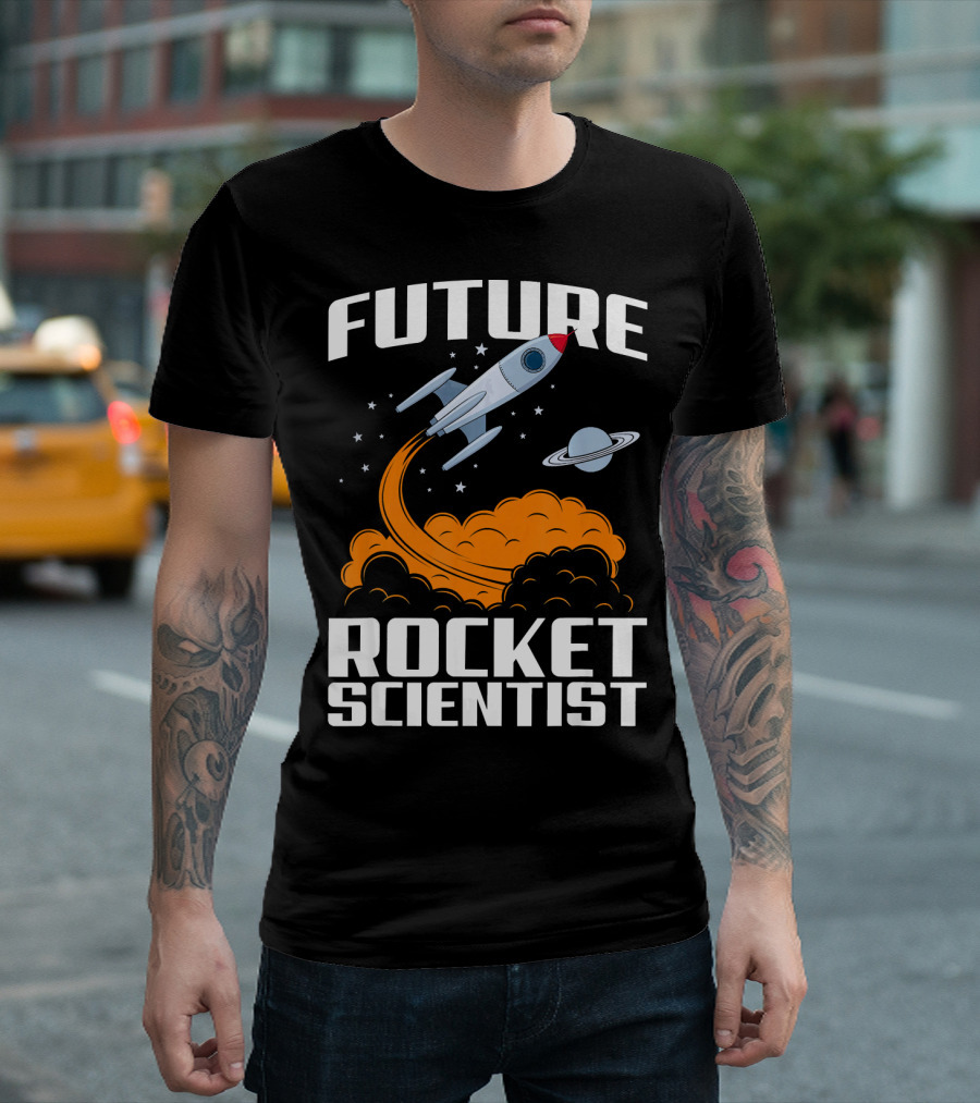 Future Rocket Scientist Spaceship Blast Off with Planet Saturn T-Shirt