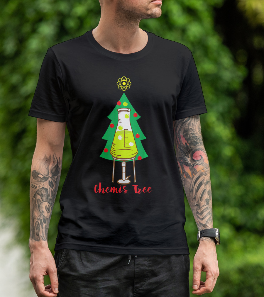 Chemis Tree Beaker Christmas Atom Funny Science Chemistry T-Shirt