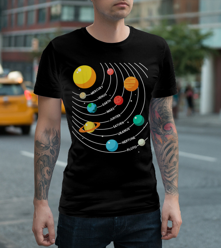 Mercury Venus Earth Mars Jupiter Saturn Uranus Neptune Pluto Solar System Science T-Shirt