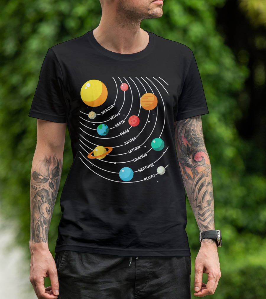 Mercury Venus Earth Mars Jupiter Saturn Uranus Neptune Pluto Solar System Science T-Shirt