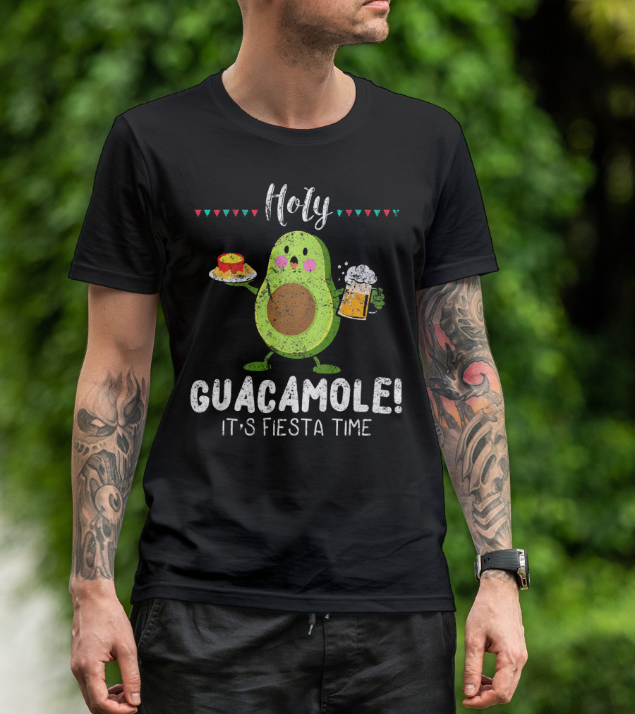 Holy Guacamole It's Fiesta Time Avocado With Beer And Nachos T-Shirt