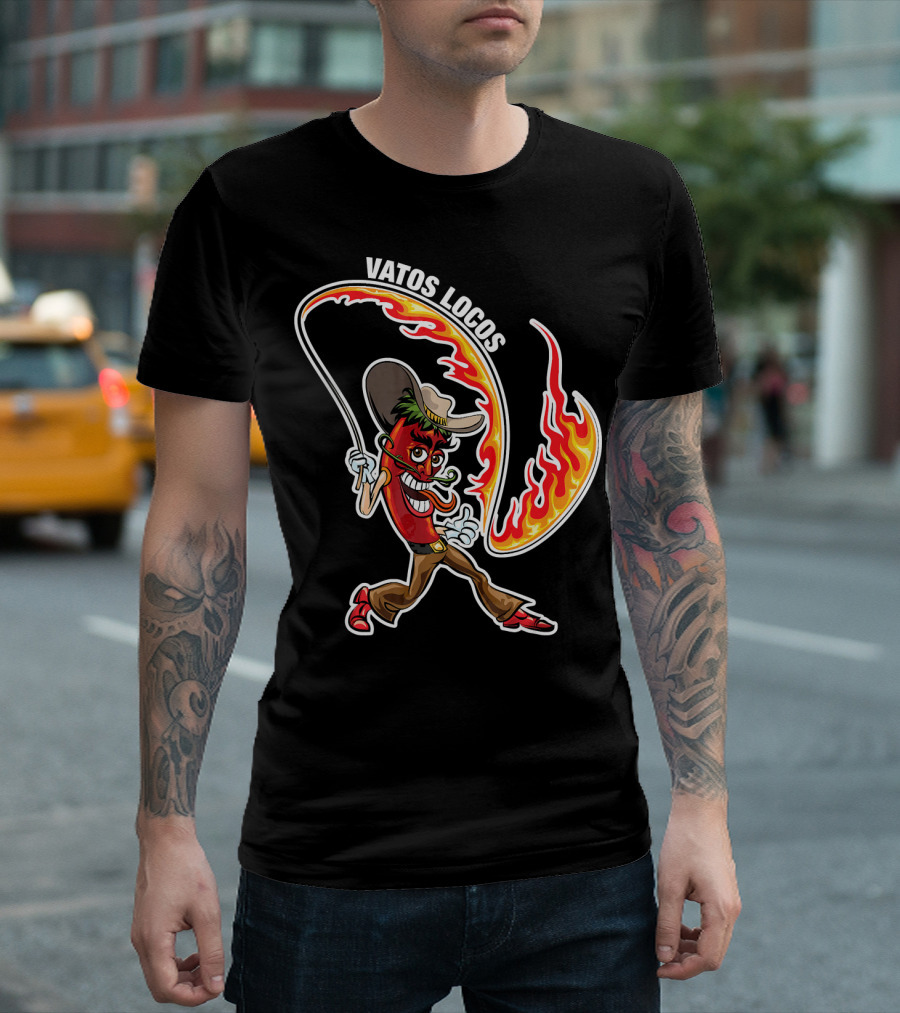 Vatos Locos Spicy Fire Rope Mexico Chili Pepper Cowboy T-Shirt
