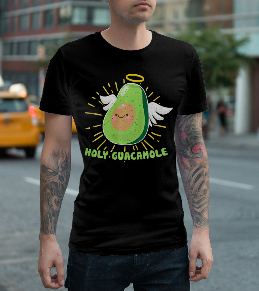 Holy Guacamole Avocado Lover Funny Veget Angel Wings Halo T-Shirt