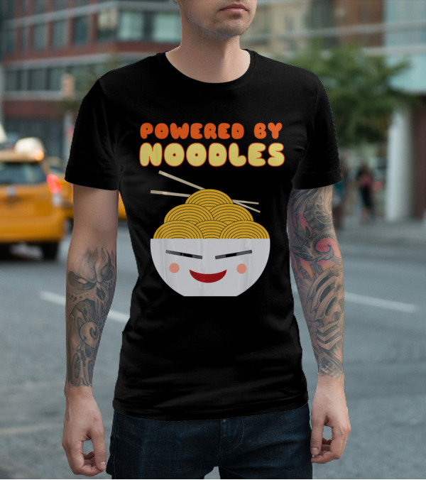 Powered By Noodles Cute Bowl With Spicy Smiling Face T-Shirt