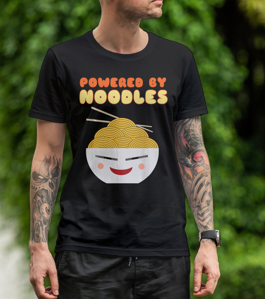 Powered By Noodles Cute Bowl With Spicy Smiling Face T-Shirt