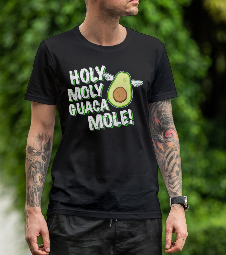 Holy Moly Guacamole Winged Avocado Funny Phrase T-Shirt