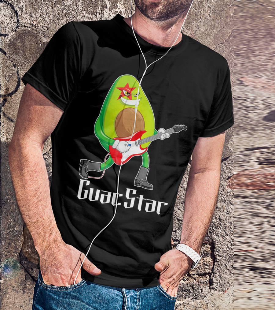 Guac Star Avocado Rock Star Playing Guitar With Red Boots T-Shirt