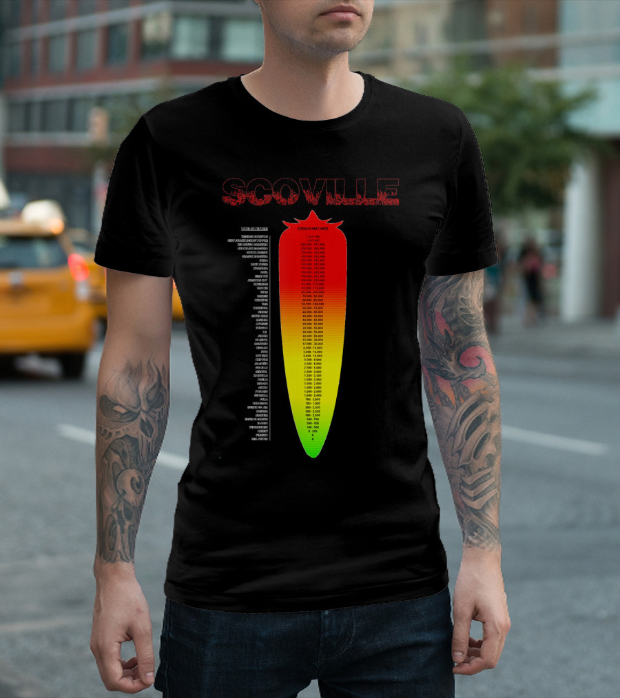Scoville Pepper Heat Scale Chart With Ranked Spice Levels T-Shirt
