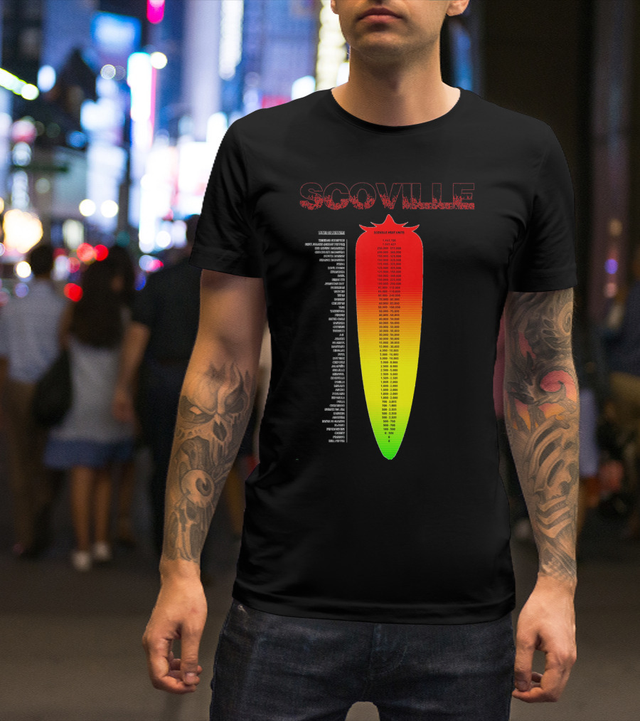 Scoville Pepper Heat Scale Chart With Ranked Spice Levels T-Shirt