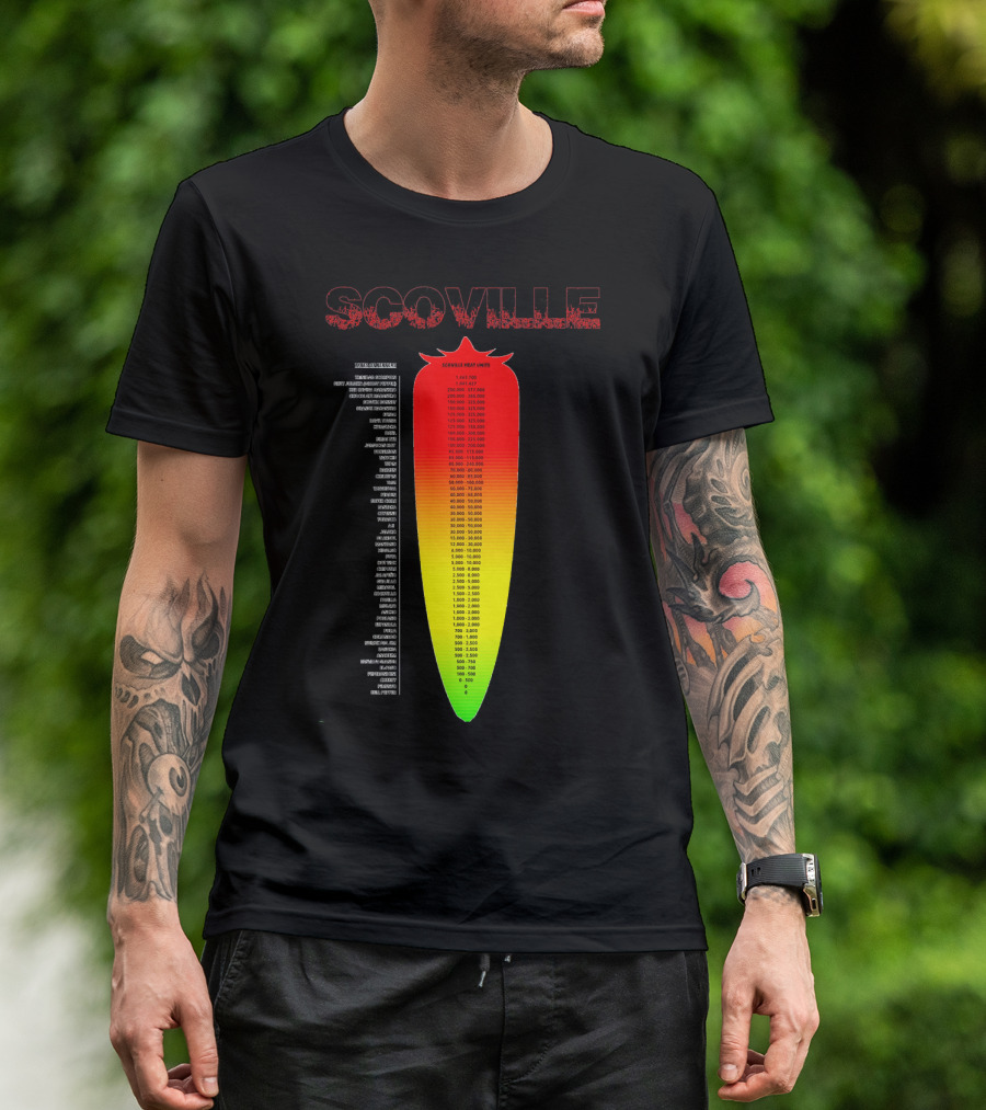 Scoville Pepper Heat Scale Chart With Ranked Spice Levels T-Shirt