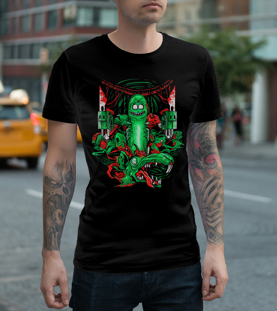 Rick and Morty Pickle Rick with Rats in Sewers and Blades T-Shirt