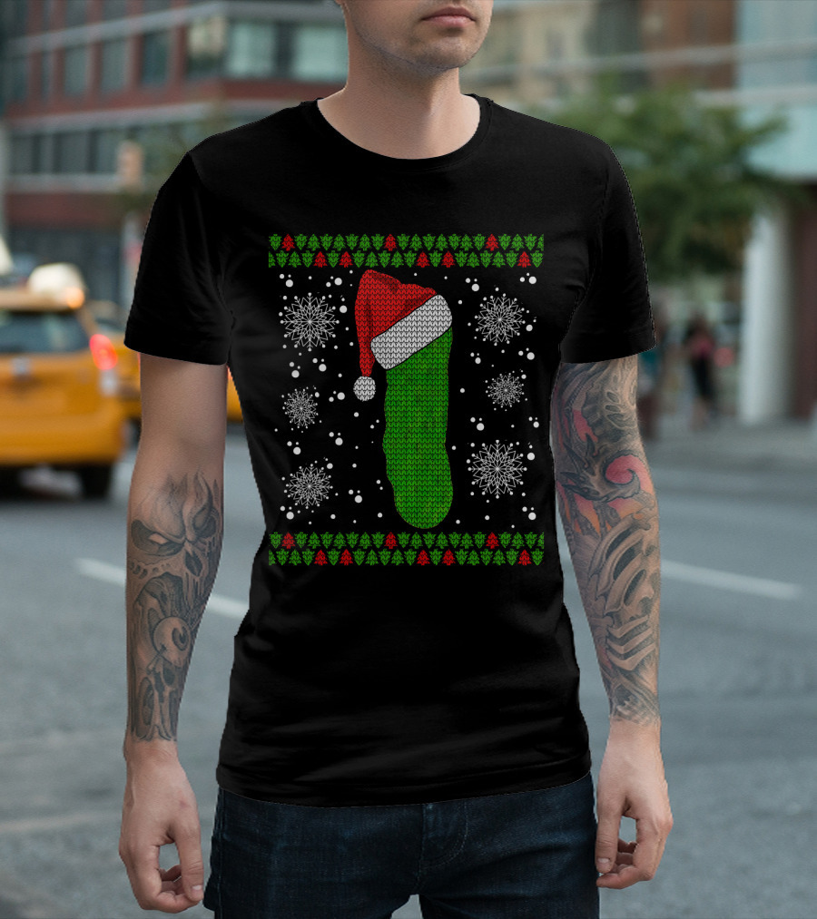 Christmas Pickle With Santa Hat Ugly Long Sleeve T-Shirt