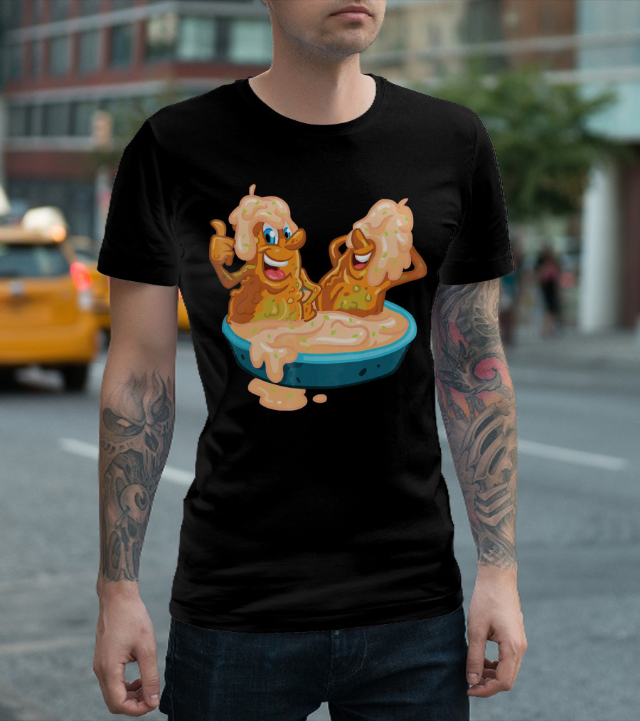 Fried Pickles Funny Trendy Cartoon Dipping Pool Party T-Shirt