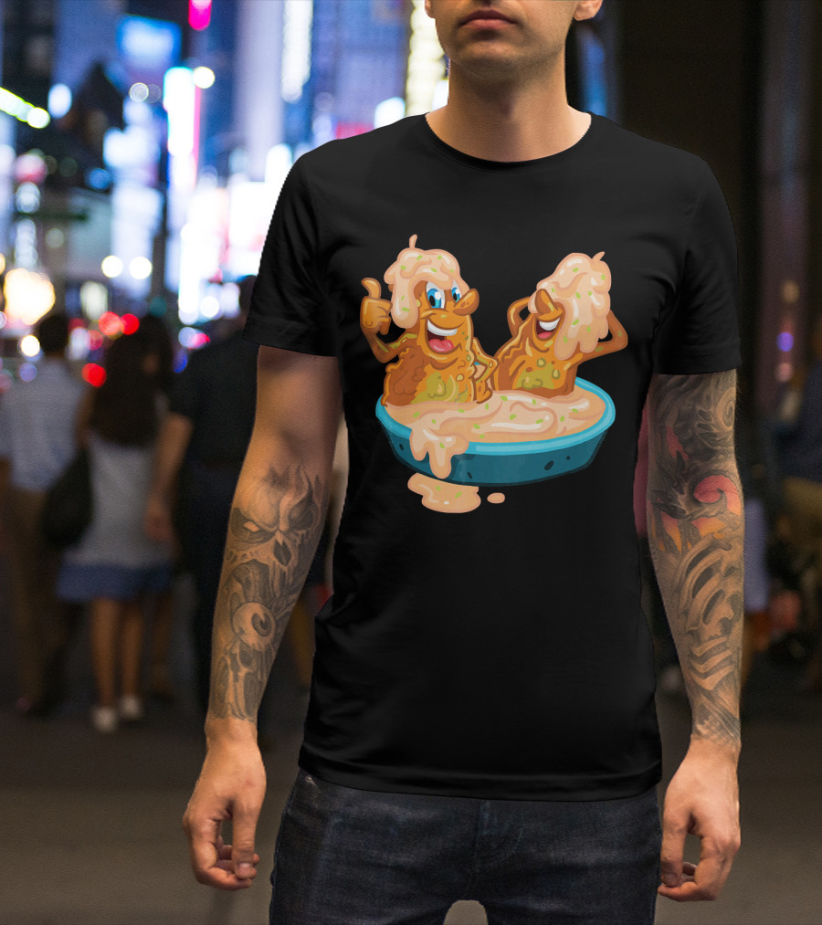 Fried Pickles Funny Trendy Cartoon Dipping Pool Party T-Shirt