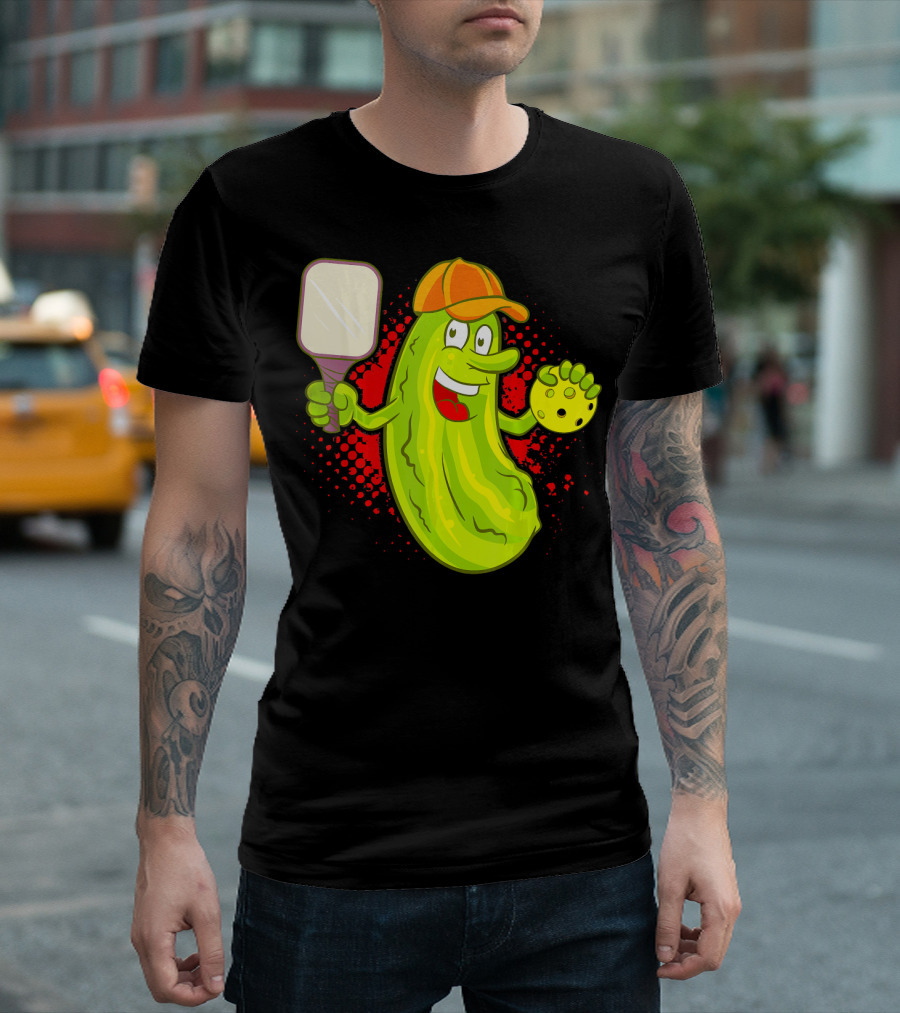 Pickleball Pickle Funny Humor with Paddle and Ball T-Shirt