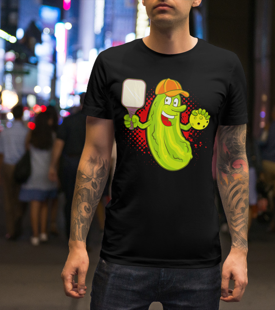 Pickleball Pickle Funny Humor With Paddle And Ball T-Shirt